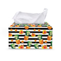 Pineapple And Hibiscus Striped Print Leather Tissue Box Cover