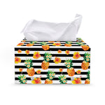 Pineapple And Hibiscus Striped Print Leather Tissue Box Cover