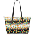 Pineapple And Hibiscus Striped Print Leather Tote Bag With Zipper