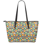Pineapple And Hibiscus Striped Print Leather Tote Bag