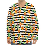 Pineapple And Hibiscus Striped Print Long Sleeve Baseball Jersey