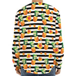 Pineapple And Hibiscus Striped Print Long Sleeve Baseball Jersey