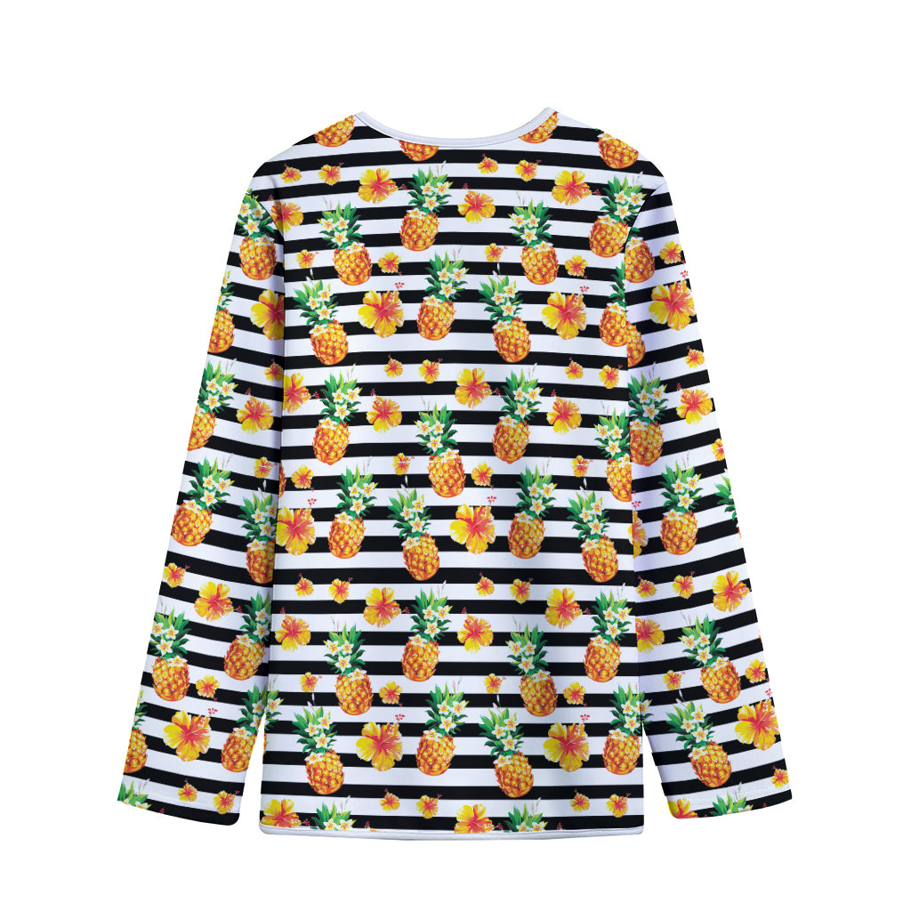 Pineapple And Hibiscus Striped Print Long Sleeve Short Coat
