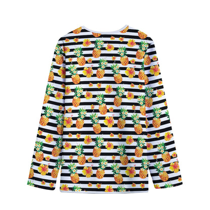 Pineapple And Hibiscus Striped Print Long Sleeve Short Coat