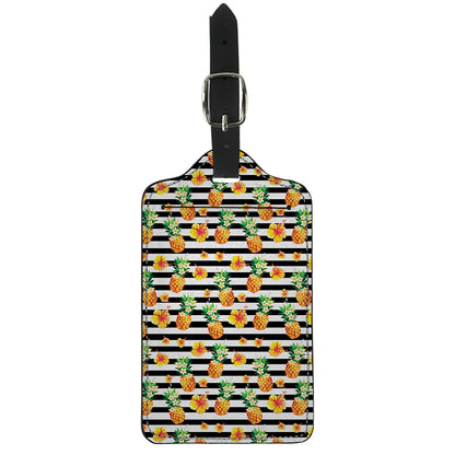 Pineapple And Hibiscus Striped Print Luggage Tag