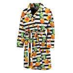 Pineapple And Hibiscus Striped Print Men's Bathrobe
