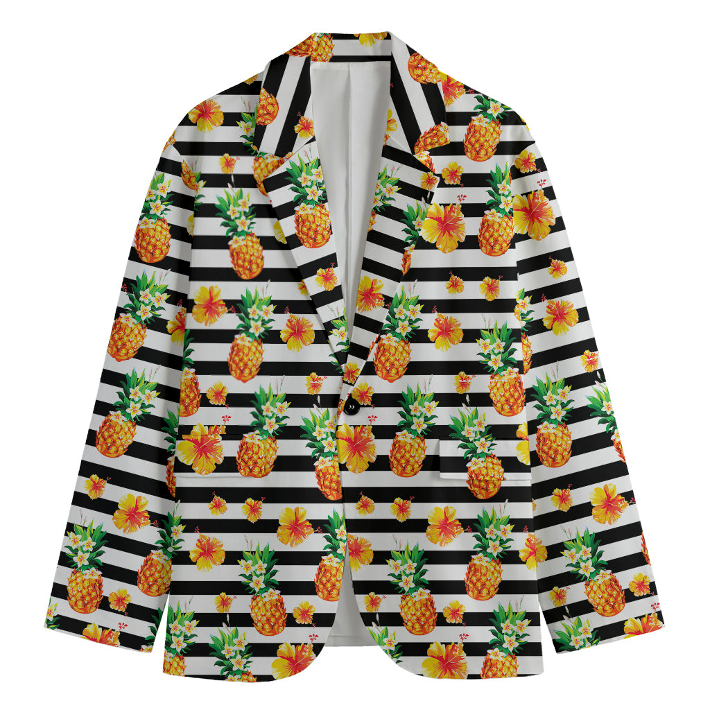 Pineapple And Hibiscus Striped Print Men's Blazer