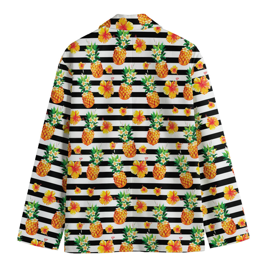 Pineapple And Hibiscus Striped Print Men's Blazer