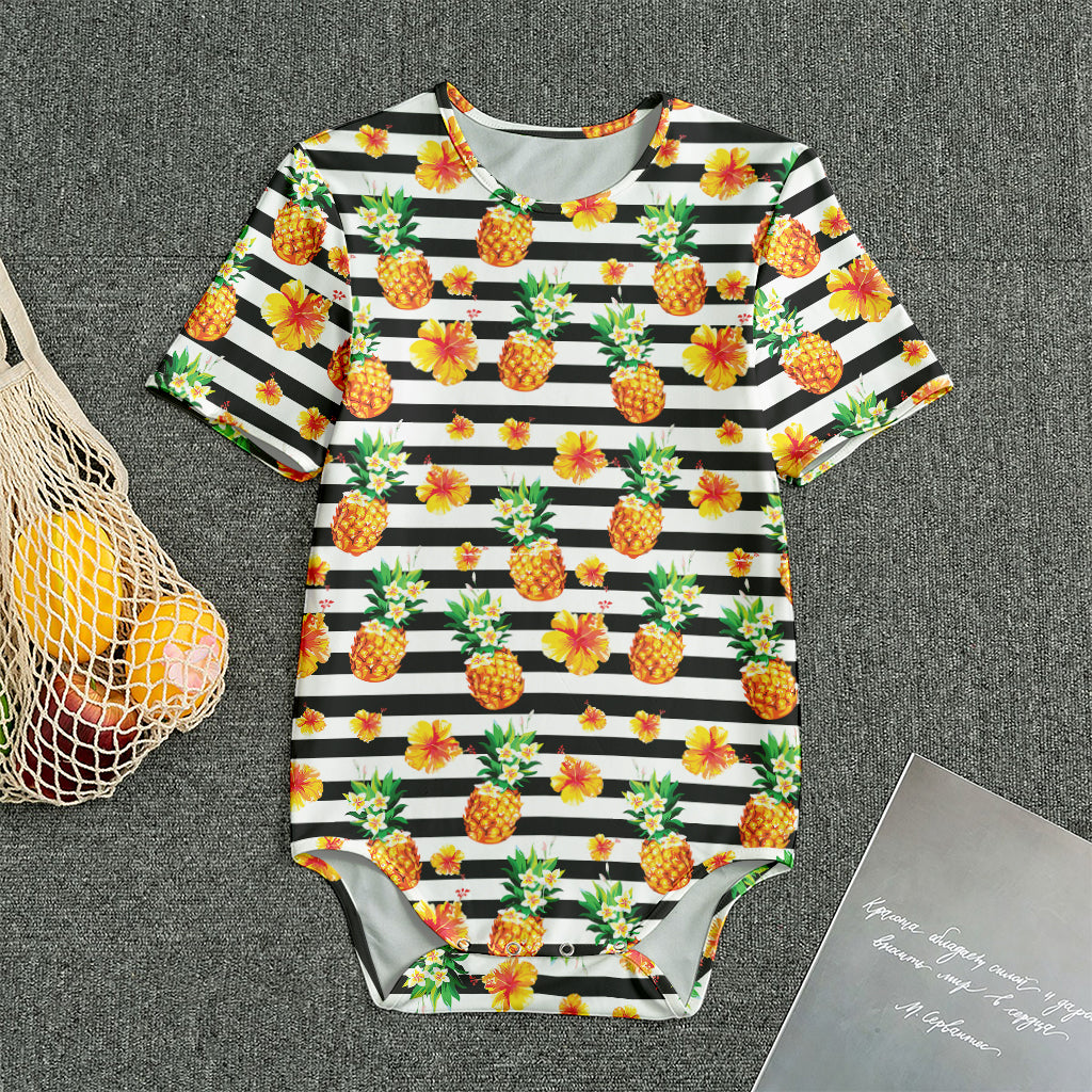Pineapple And Hibiscus Striped Print Men's Bodysuit