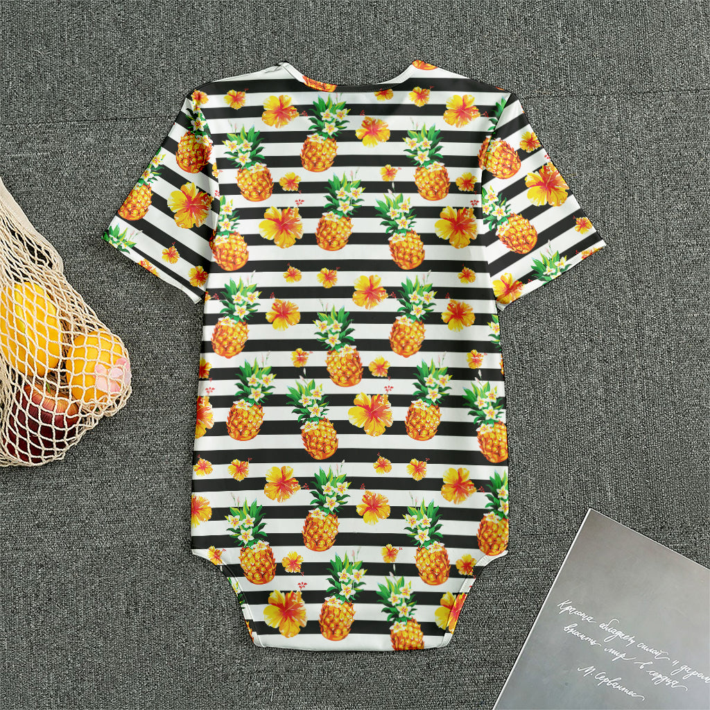 Pineapple And Hibiscus Striped Print Men's Bodysuit