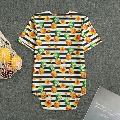 Pineapple And Hibiscus Striped Print Men's Bodysuit