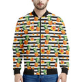 Pineapple And Hibiscus Striped Print Men's Bomber Jacket
