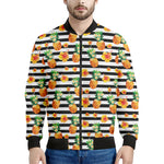 Pineapple And Hibiscus Striped Print Men's Bomber Jacket
