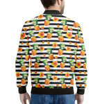 Pineapple And Hibiscus Striped Print Men's Bomber Jacket