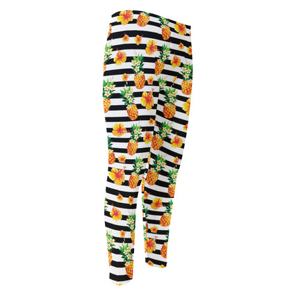 Pineapple And Hibiscus Striped Print Men's Compression Pants
