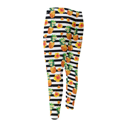 Pineapple And Hibiscus Striped Print Men's Compression Pants