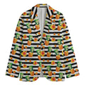 Pineapple And Hibiscus Striped Print Men's Cotton Blazer