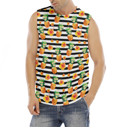 Pineapple And Hibiscus Striped Print Men's Fitness Tank Top