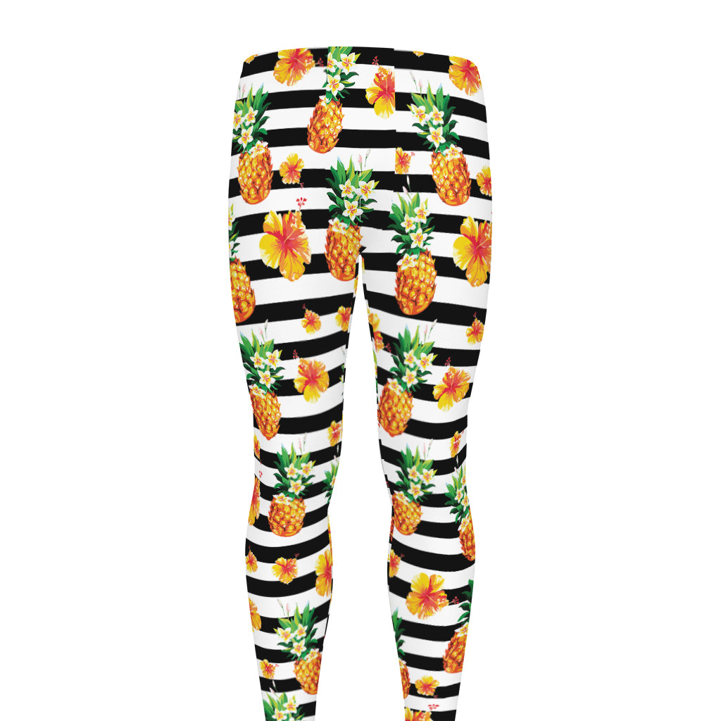 Pineapple And Hibiscus Striped Print Men's leggings