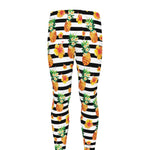 Pineapple And Hibiscus Striped Print Men's leggings