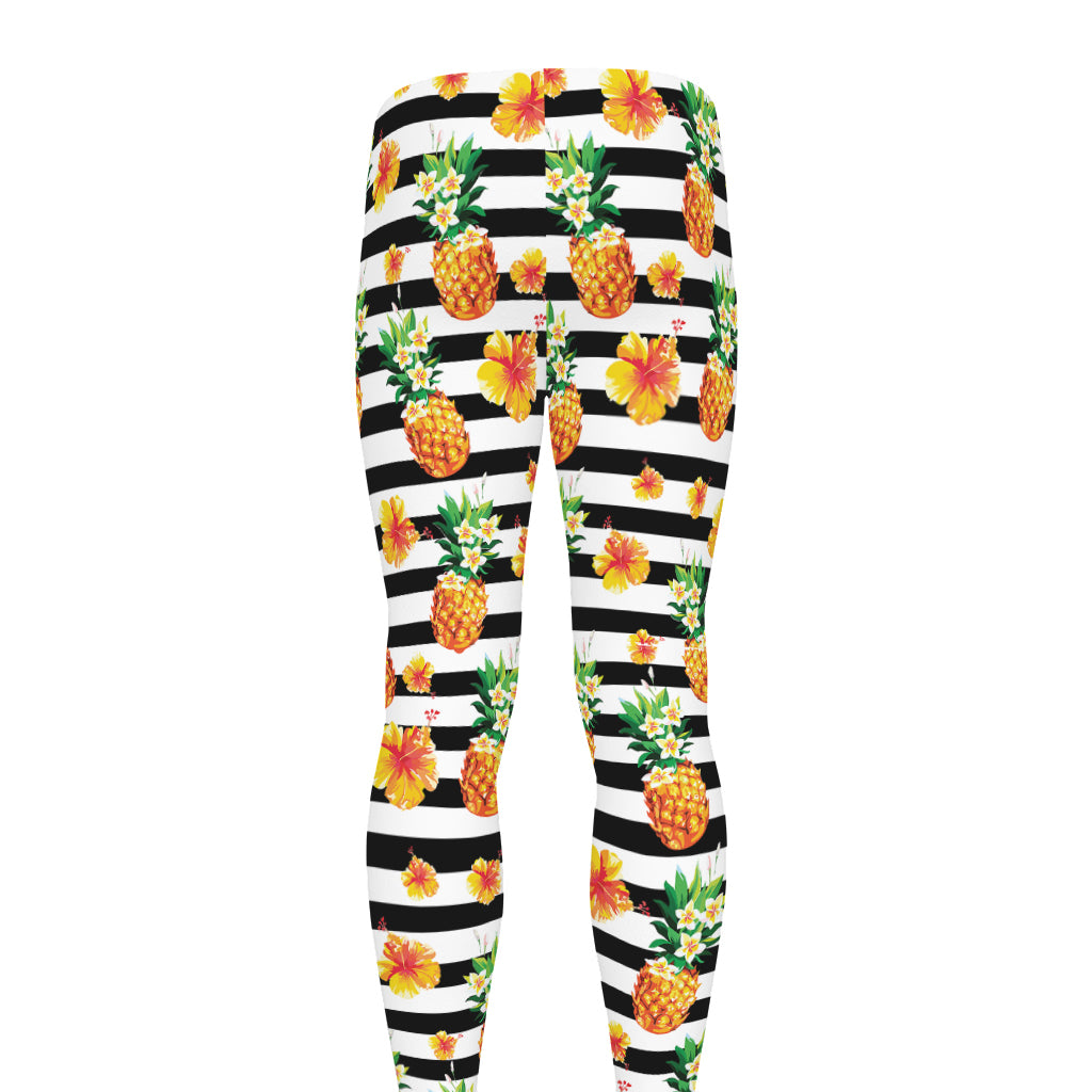 Pineapple And Hibiscus Striped Print Men's leggings