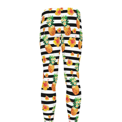 Pineapple And Hibiscus Striped Print Men's leggings