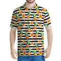 Pineapple And Hibiscus Striped Print Men's Polo Shirt