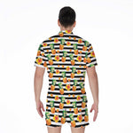 Pineapple And Hibiscus Striped Print Men's Rompers