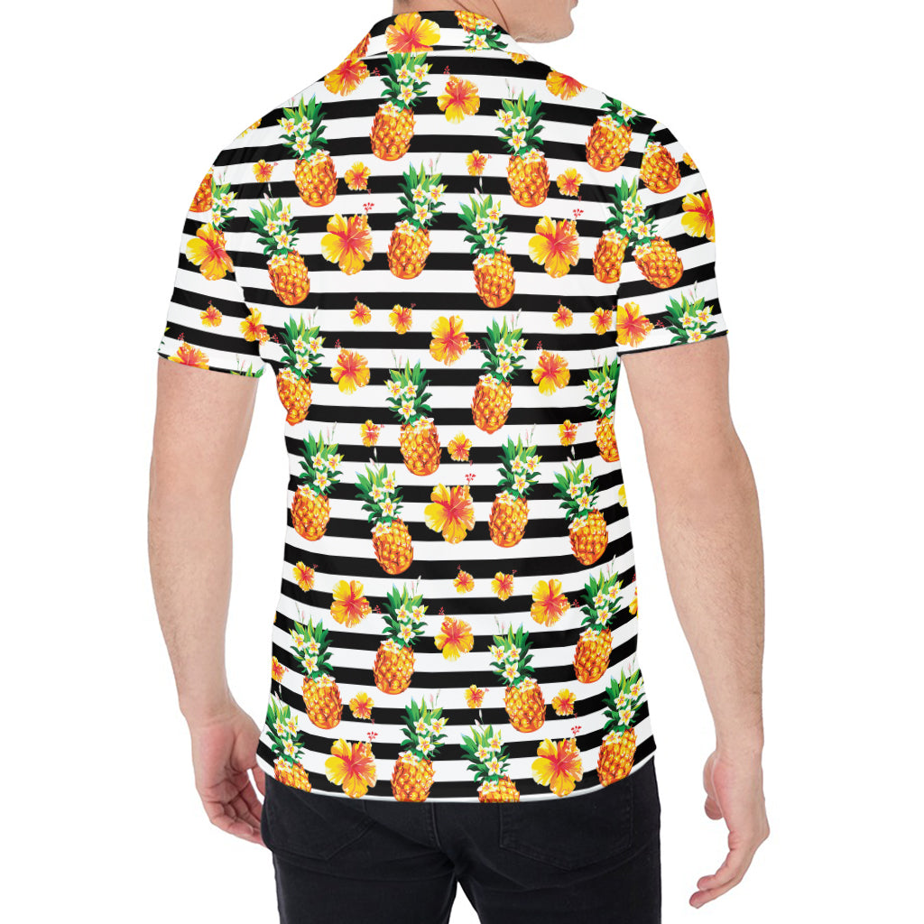 Pineapple And Hibiscus Striped Print Men's Shirt