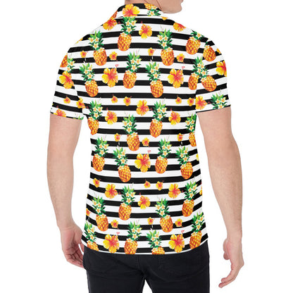 Pineapple And Hibiscus Striped Print Men's Shirt