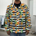 Pineapple And Hibiscus Striped Print Men's Shirt Jacket