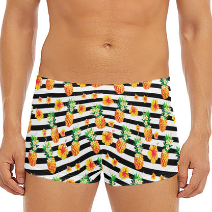 Pineapple And Hibiscus Striped Print Men's Short Boxer Briefs
