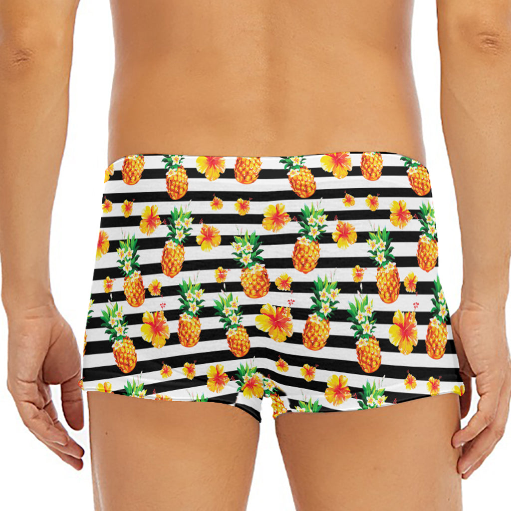 Pineapple And Hibiscus Striped Print Men's Short Boxer Briefs