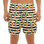 Pineapple And Hibiscus Striped Print Men's Split Running Shorts
