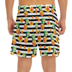 Pineapple And Hibiscus Striped Print Men's Split Running Shorts
