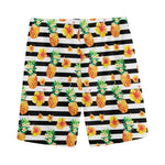 Pineapple And Hibiscus Striped Print Men's Sports Shorts