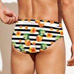 Pineapple And Hibiscus Striped Print Men's Swim Briefs