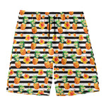 Pineapple And Hibiscus Striped Print Men's Swim Trunks