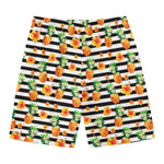 Pineapple And Hibiscus Striped Print Men's Swim Trunks