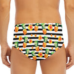 Pineapple And Hibiscus Striped Print Men's Triangle Swim Briefs