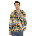Pineapple And Hibiscus Striped Print Men's Velvet Pullover Hoodie