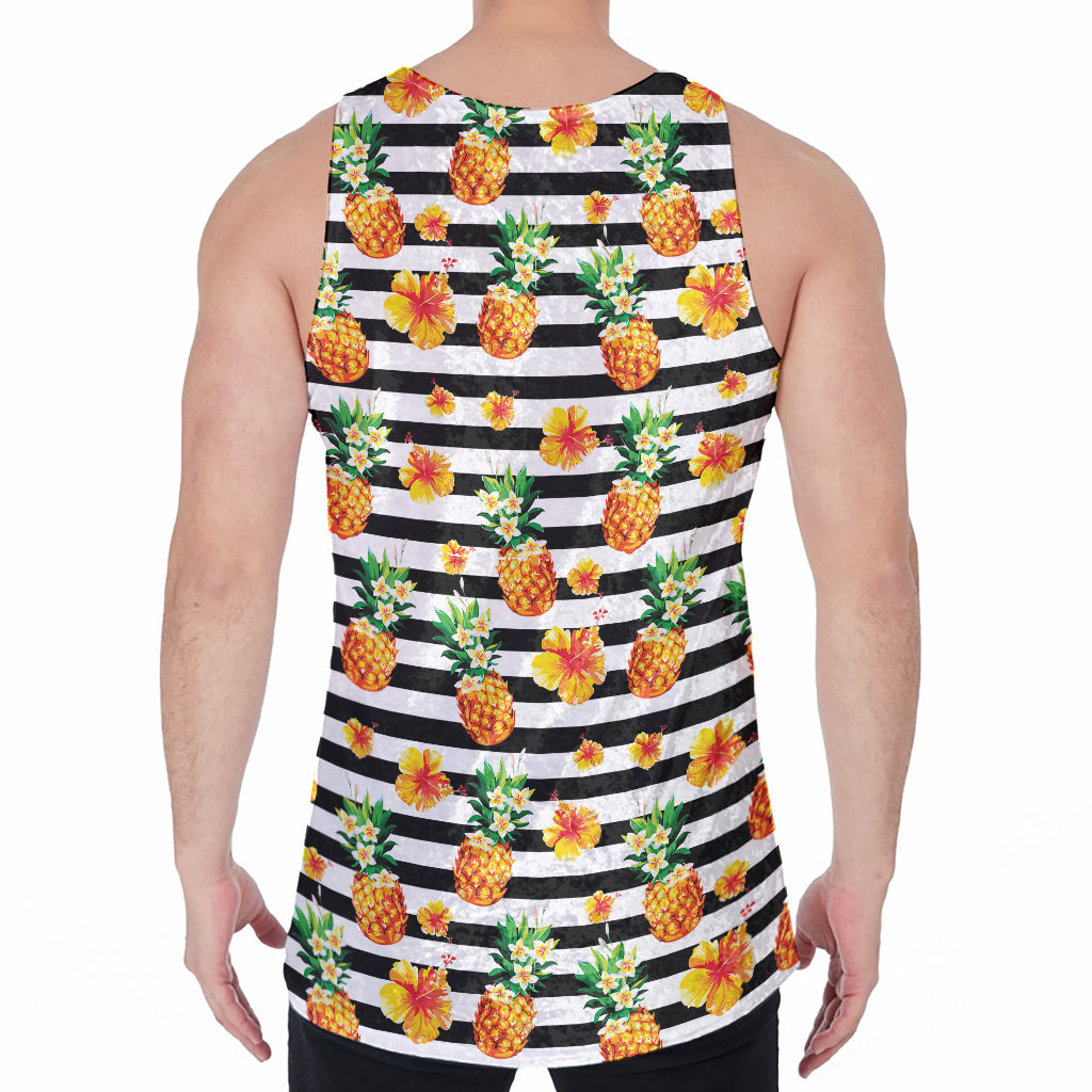 Pineapple And Hibiscus Striped Print Men's Velvet Tank Top