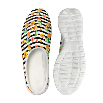 Pineapple And Hibiscus Striped Print Mesh Casual Shoes
