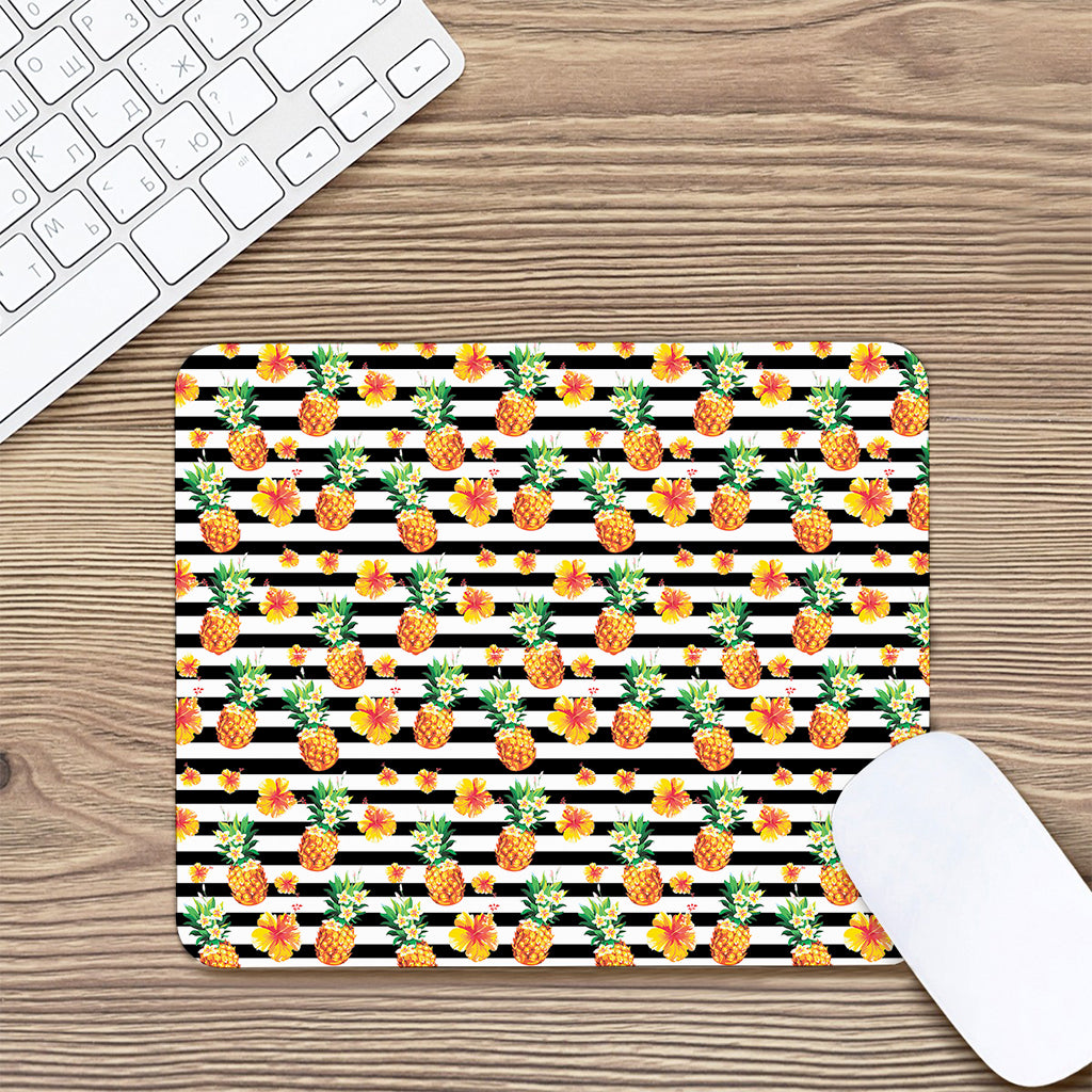 Pineapple And Hibiscus Striped Print Mouse Pad