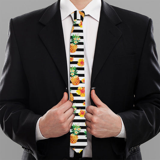 Pineapple And Hibiscus Striped Print Necktie