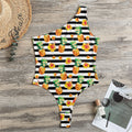 Pineapple And Hibiscus Striped Print One Shoulder Bodysuit