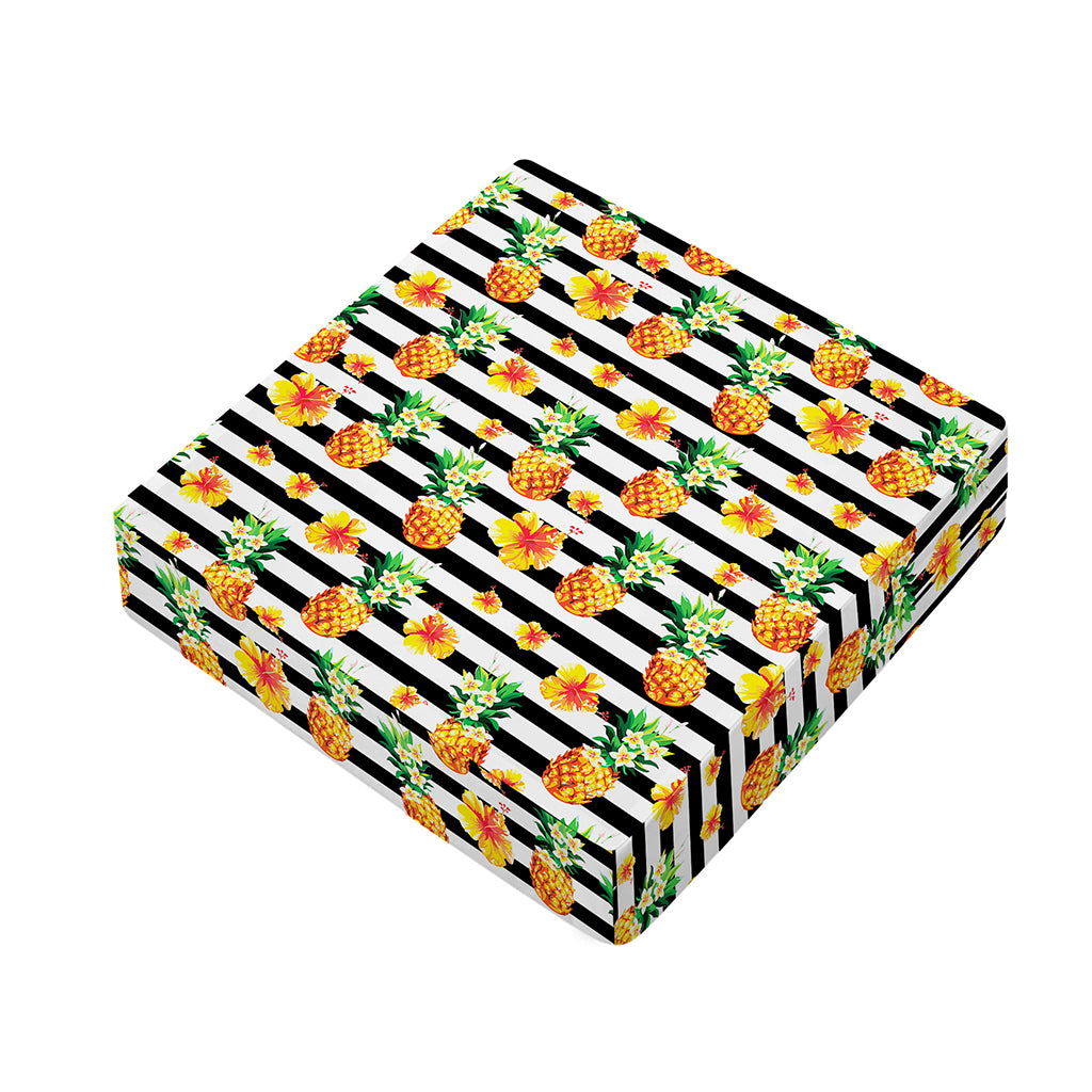 Pineapple And Hibiscus Striped Print Outdoor Seat Cushion Cover