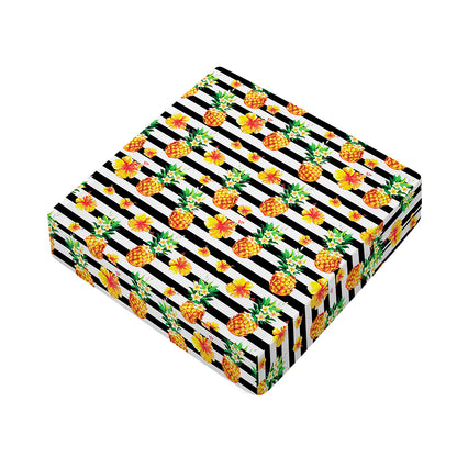 Pineapple And Hibiscus Striped Print Outdoor Seat Cushion Cover