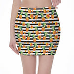 Pineapple And Hibiscus Striped Print Pencil Mini Skirt
