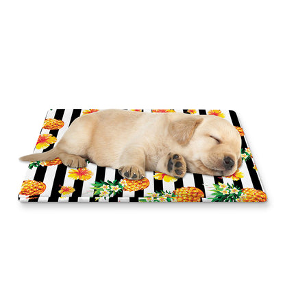 Pineapple And Hibiscus Striped Print Pet Cooling Mat Cover